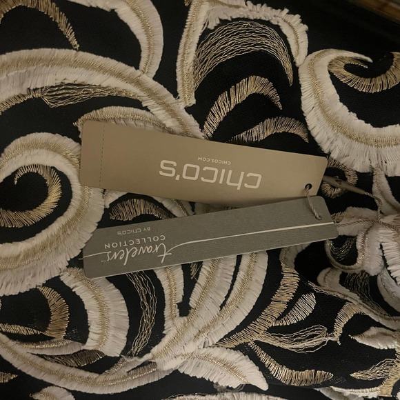 NWT Chico's Travelers Collection Scrolled Bomber Jacket Size 2 Large Navy Gold - Picture 5 of 11